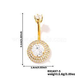 Chic Flat Round Brass Full Crystal Rhinestone Curved Barbell Belly Button Rings with Shiny Delicate Design, Golden, 31x14mm(YW9589-5)