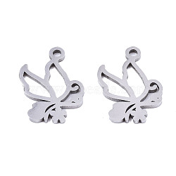201 Stainless Steel Charms, Laser Cut, Butterfly, Stainless Steel Color, 14.5x10x1mm, Hole: 1.4mm(X-STAS-T044-199P)