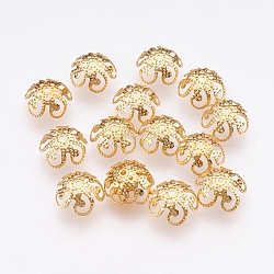 304 Stainless Steel Fancy Bead Caps, Flower, 5-Petal, Real 18K Gold Plated, 10x3.5mm, Hole: 1mm(X-STAS-G176-43G-A)