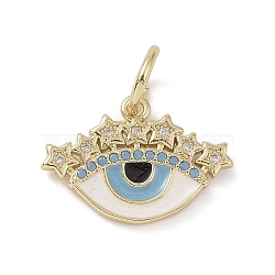 Real 18K Gold Plated Brass Micro Pave Cubic Zirconia Pendants, with Enamel and Jump Ring, Evil Eye Charms, Colorful, 12.5x18x2mm, Hole: 4mm(KK-L209-069G-01)