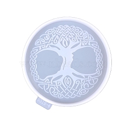 Flat Round with Tree of Life DIY Silicone Cup Mat Molds, Resin Casting Molds, for UV Resin & Epoxy Resin Craft Making, White, 104x105mm(PW-WG16761-07)
