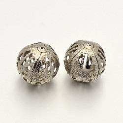Round Iron Filigree Beads, Filigree Ball, Nickel Free, Platinum, 12mm, Hole: 1mm(IFIN-N3285-05P-12mm-NF)