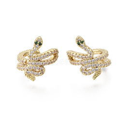 Brass Micro Pave Cubic Zirconia Cuff Earrings, Snake, Nickel Free, Real 18K Gold Plated, 15.5x9mm(EJEW-R114-022-NF)