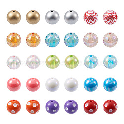 70Pcs 7 Style AB-Color Plated & Bubblegum & Solid Color & Spray Painted Transparent Acrylic Beads, Round, Mixed Color, 19~20mm, Hole: 2~3mm, 10pcs/style(MACR-CD0001-03)