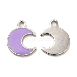 304 Stainless Steel Enamel Pendants, Moon Charm, Stainless Steel Color, 12.5x10x1mm, Hole: 1.6mm(STAS-M308-18P-02)