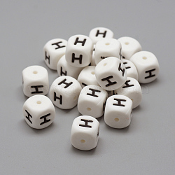 Food Grade Eco-Friendly Silicone Beads, Horizontal Hole, DIY Necklaces Making, Letter Style, Cube, Letter.H, 12x12x12mm, Hole: 2mm(X-SIL-R001-H)