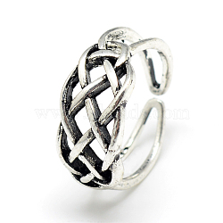 Adjustable Alloy Cuff Finger Rings, Woven Mesh, Size 6, Antique Silver, 16mm(X-RJEW-S038-085)