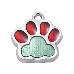 Alloy Enamel Pendants, Two Tone, Dog Paw Prints, Platinum, Aquamarine, 17.7x16.6x2mm, Hole: 2mm(ENAM-TAC0001-06E)