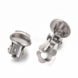 Tarnish Resistant 304 Stainless Steel Clip-on Earring Setting, Flat Round, Stainless Steel Color, Tray: 8mm, 16x10x8mm(STAS-P249-23C-P)