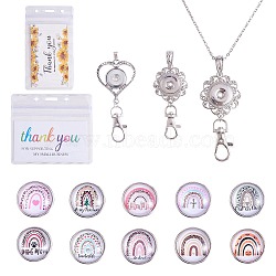 DIY Interchangable Pendant ID Card Holder Necklace Making Kit, Including Glass Snap Cabochon, Heart Alloy Snap Base Settings, 304 Stainless Steel Cable Chains Necklaces, Rainbow Pattern, 15Pcs/box(DIY-SZ0009-83B)