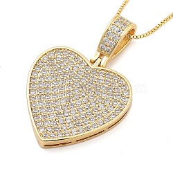 Brass Micro Pave Clear Cubic Zirconia Box Chain Heart Pendant Necklaces for Women, Real 18K Gold Plated, 17.64 inch(44.8cm)(NJEW-M009-02G-C)