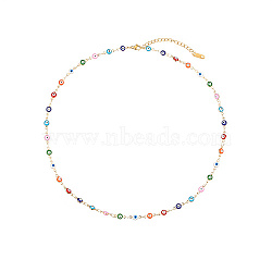 Real 18K Gold Plated Stainless Steel Enamel Chain Necklace, Evil Eye Necklace for Women, Flat Round(OH8481-1)