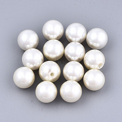 Glass Pearl Beads, Dyed, Half Drilled Beads, Pearlized, Round, Old Lace, 1/4 inch(8mm), Hole: 1mm(HY-T001-003C-02)