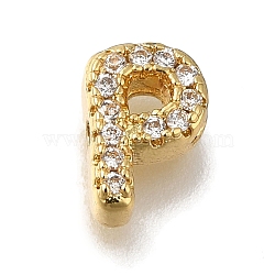 Rack Plating Brass Micro Pave Clear Cubic Zirconia Beads, Long-Lasting Plated, Cadmium Free & Lead Free, Real 18K Gold Plated, Letter P, 8x5.5x3mm, Hole: 0.8mm(KK-G500-30G-P)