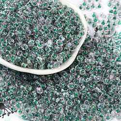 Transparent Inside Colours Glass Seed Beads, Round Hole, Round, Dark Cyan, 4x3mm, Hole: 1.4mm, about 6428pcs/pound(SEED-A032-04W)