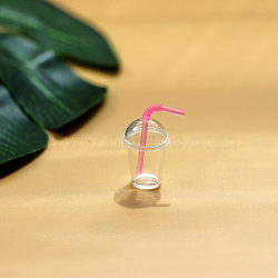 Mini Resin Blank Beverage Cup, with Dome Lid & Straw, for Dollhouse Accessories, Pretending Prop Decorations, Hot Pink, 9~14x21mm(BOTT-PW0001-204A)