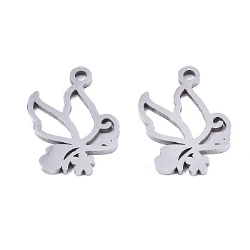 201 Stainless Steel Charms, Laser Cut, Butterfly, Stainless Steel Color, 14.5x10x1mm, Hole: 1.4mm