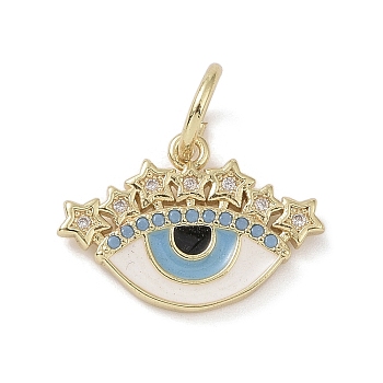 Real 18K Gold Plated Brass Micro Pave Cubic Zirconia Pendants, with Enamel and Jump Ring, Evil Eye Charms, Colorful, 12.5x18x2mm, Hole: 4mm