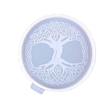 Flat Round with Tree of Life DIY Silicone Cup Mat Molds, Resin Casting Molds, for UV Resin & Epoxy Resin Craft Making, White, 104x105mm