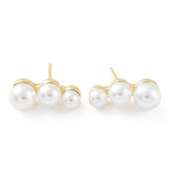 Rack Plating Brass Stud Earrings for Women, with Plastic Pearl, Long-Lasting Plated, Lead Free & Cadmium Free, Real 18K Gold Plated, 7x17mm