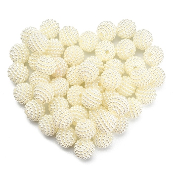 50Pcs Imitation Pearl Acrylic Beads, Berry Beads, Combined Beads, Round, Beige, 10mm, Hole: 1mm