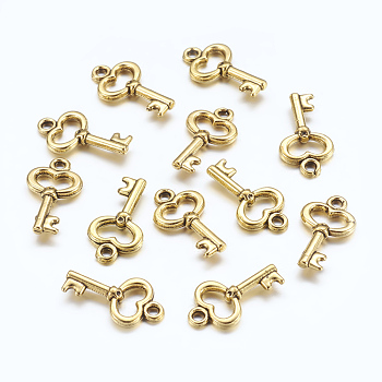 Gifts Ideas for Her Tibetan Style Alloy Charms, Cadmium Free & Nickel Free & Lead Free, Skeleton Key, Antique Golden, 15.5x9x2.5mm, Hole: 1mm