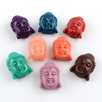 Dyed Buddha Head Synthetical Coral Beads, Mixed Color, 27~28x20~21x12mm, Hole: 1.5mm