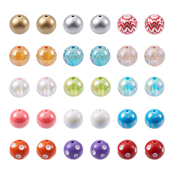 70Pcs 7 Style AB-Color Plated & Bubblegum & Solid Color & Spray Painted Transparent Acrylic Beads, Round, Mixed Color, 19~20mm, Hole: 2~3mm, 10pcs/style