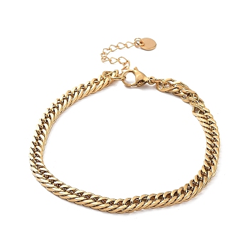 Ion Plating(IP) 304 Stainless Steel Cuban Link Chains Bracelets, Real 18K Gold Plated, 9-5/8 inch(24.4cm)