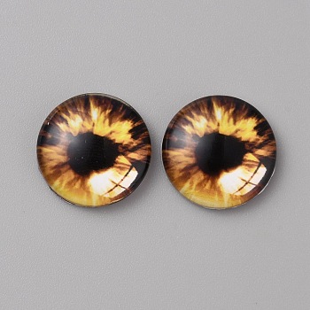 Glass Cabochons, Half Round/Dome with Eye Pattern, Coconut Brown, 18x5.5mm