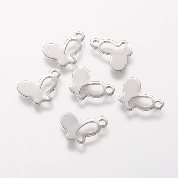 304 Stainless Steel Charms, Butterfly, Stainless Steel Color, 14x9.5x0.8mm, Hole: 2mm