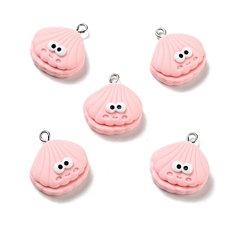 Opaque Resin Pendants, Shell Charm, with Platinum Tone Iron Loops, Pink, 24x21x9mm, Hole: 2x2.7mm