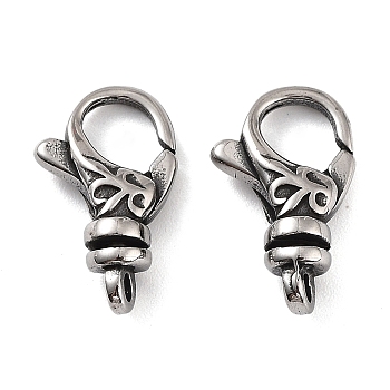 Tibetan Style 316 Stainless Steel Lobster Claw Clasps, Antique Silver, 21.5x13x6mm, Hole: 2.4mm