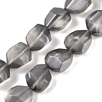 Electroplate Glass Beads Strands, Frosted, Faceted Polygon, Gray, 12.5x9.5x7mm, Hole: 1mm, about 50pcs/strand, 23.86 inch(60.6cm)

