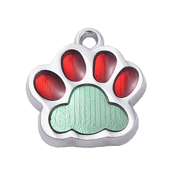 Alloy Enamel Pendants, Two Tone, Dog Paw Prints, Platinum, Aquamarine, 17.7x16.6x2mm, Hole: 2mm