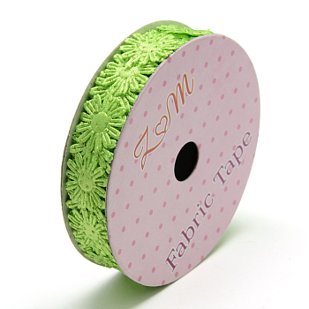 Glitter Powder Polyester Ribbons, Flower, Lawn Green, 5/8 inch(17mm), about 2yards/roll(1.8288m/roll)
