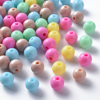 Opaque Acrylic Beads, Round, Mixed Color, 8x7mm, Hole: 2mm, about 1745pcs/500g