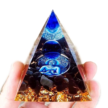 Orgonite Pyramid Resin Energy Generators, Reiki Natural Obsidian Chips Inside for Home Office Desk Decoration, 60x60x60mm