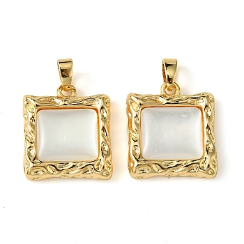 Brass Pave Shell Pendants, Square Charms, Real 18K Gold Plated, 17.5x15.5x3.5mm, Hole: 4x2.5mm