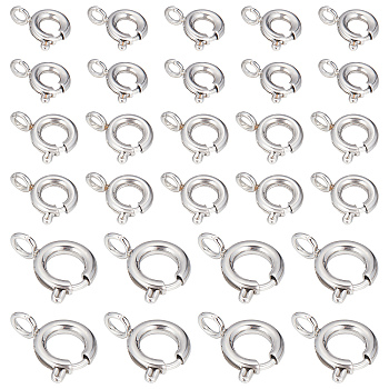 30Pcs 3 Styles 304 Stainless Steel Smooth Surface Spring Ring Clasps, Stainless Steel Color, 7.5~11.5x5~9.5x1.2~2mm, Hole: 1.5~2mm, 10pcs/style