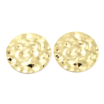 Rack Plating Eco-Friendly Brass Pendants, Cadmium Free & Lead Free, Textured Flat Round Charm, Real 18K Gold Plated, 40x1.5mm, Hole: 1.4mm
