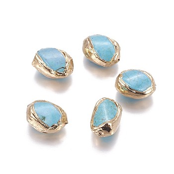 Synthetic Turquoise Beads, Edge Golden Plated, Nuggets, 16x10.5~11x8~9mm, Hole: 0.7~0.8mm