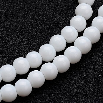 Opaque Color Glass Round Bead Strands, White, 10mm, Hole: 1mm, about 32pcs/strand, 11 inch