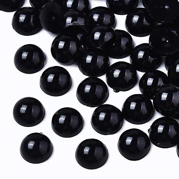 ABS Plastic Cabochons, Imitation Pearl, Half Round, Black, 6x3mm, about 5000pcs/bag