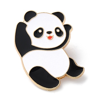 Cartoon Panda Enamel Pins, Light Gold Tone Alloy Badge for Backpack Clothes, Panda, 31.5x23mm