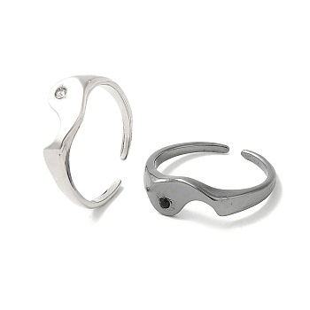 2Pcs 2 Style Rhinestones Open Cuff Rings Set, Alloy Yin Yang Matching Couple Rings, Gunmetal & Platinum, Inner Diameter: 18mm, 1Pc/style