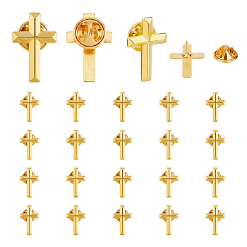 24Pcs Alloy Badge for Backpack Clothes, Religion Cross Brooches, Golden, 25x16x2mm