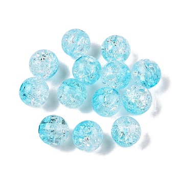 Transparent Crackle Acrylic Beads, Round, Sky Blue, 8x7.5mm, Hole: 1.8mm, about 1700pc/500g