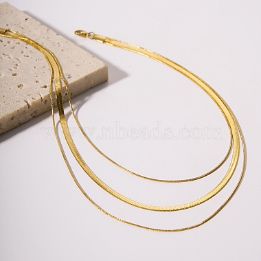 304 Stainless Steel Snake Chains 3 Layer Necklace for Women(NJEW-C028-01G)-6