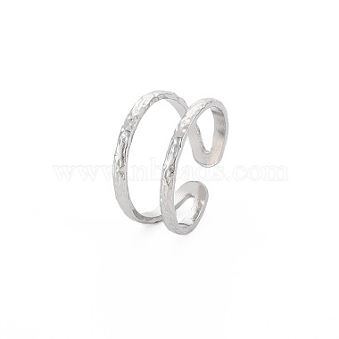 304 Stainless Steel Double Line Open Cuff Ring for Women(X-RJEW-S405-200P)-3